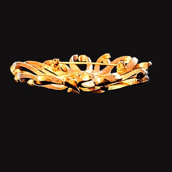 VTG 3-D Swirl FLOWER ~ Two-tone Brushed Silver/Gloss Gold Art Deco 3" Pin Brooch - Picture 6 of 7